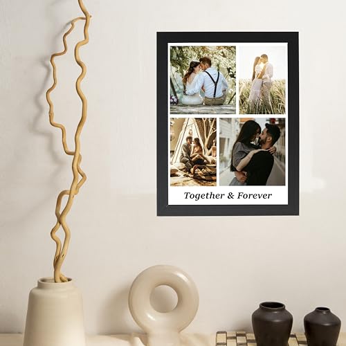 Image of Customized 4 Photo Wood Collage Frames For Wall, Personalised Rectangular Photo Frame With Photo Upload For Couple, Family, Kids In Bedroom, Living Room And Gift, 8X12 Inch, Black