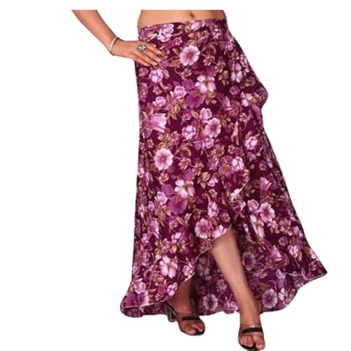 Image of JYESHTA Floral Print American Crepe Wrap Skirt with Ruffle Hem, Elastic Waistband (M, Flower Pink)