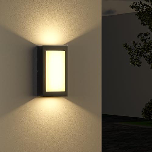 JACKYLED Aussenlampe Wand – 1200 Lumen 16W AC, 3-Wege Wandleuchte Aussen, 3000K Warmweiß, IP65 wasserdicht, moderne Außenlampe für Veranda, Garten, Flur, Hof, Garage, Schwarz (Quadratisch)