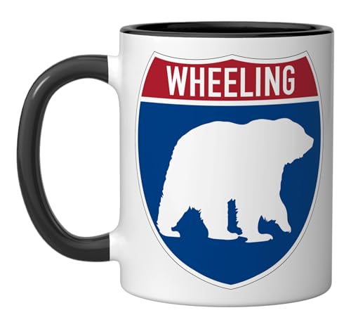 Wheeling West Virginia Bear WV Highway Interstate Souvenir Ceramic Mug, Black/White