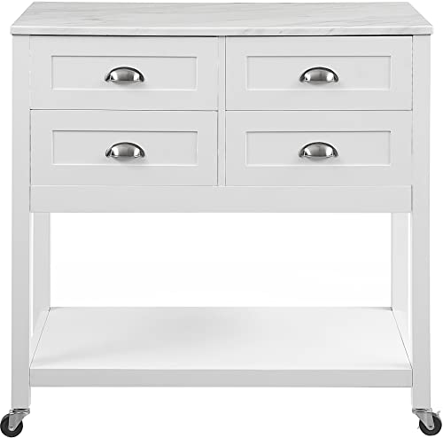 Crosley Furniture Connell Rolling Kitchen Island Cart, Microwave Stand, Coffee Bar with Storage Drawers, White