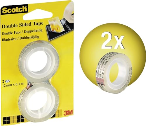 Scotch Ruban Adhésif Double-Face - 2 Rouleaux, 12 mm x 6,3 m - Idéal pour le Bureau et l'École