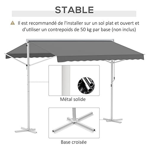 Store double pente 3 x 3 m manuel rétractable gris Outsunny - 7