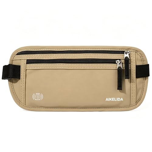 Image of Money Belt - Slim Passport Holder RFID Blocking Travel Wallet Undercover Fanny Packs for Women Men - Gold