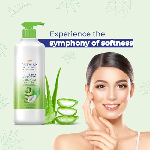 Image of Yuthika Naturals Aloe Vera Soft Touch 1000ml Body Lotion for Women & Men | 72Hr Hydration | for Dry to Very Dry Skin | Enriched with Aloe Vera | Non Greasy & Healthy Looking Skin