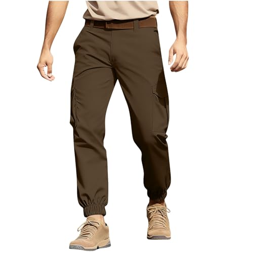 Generisch Pantalones de trekking para hombre, pantalones cargo holgados, elásticos, para exteriores, pantalones de senderismo, monocolor, rectos, largos, tácticos, pantalones de trabajo, pierna ancha