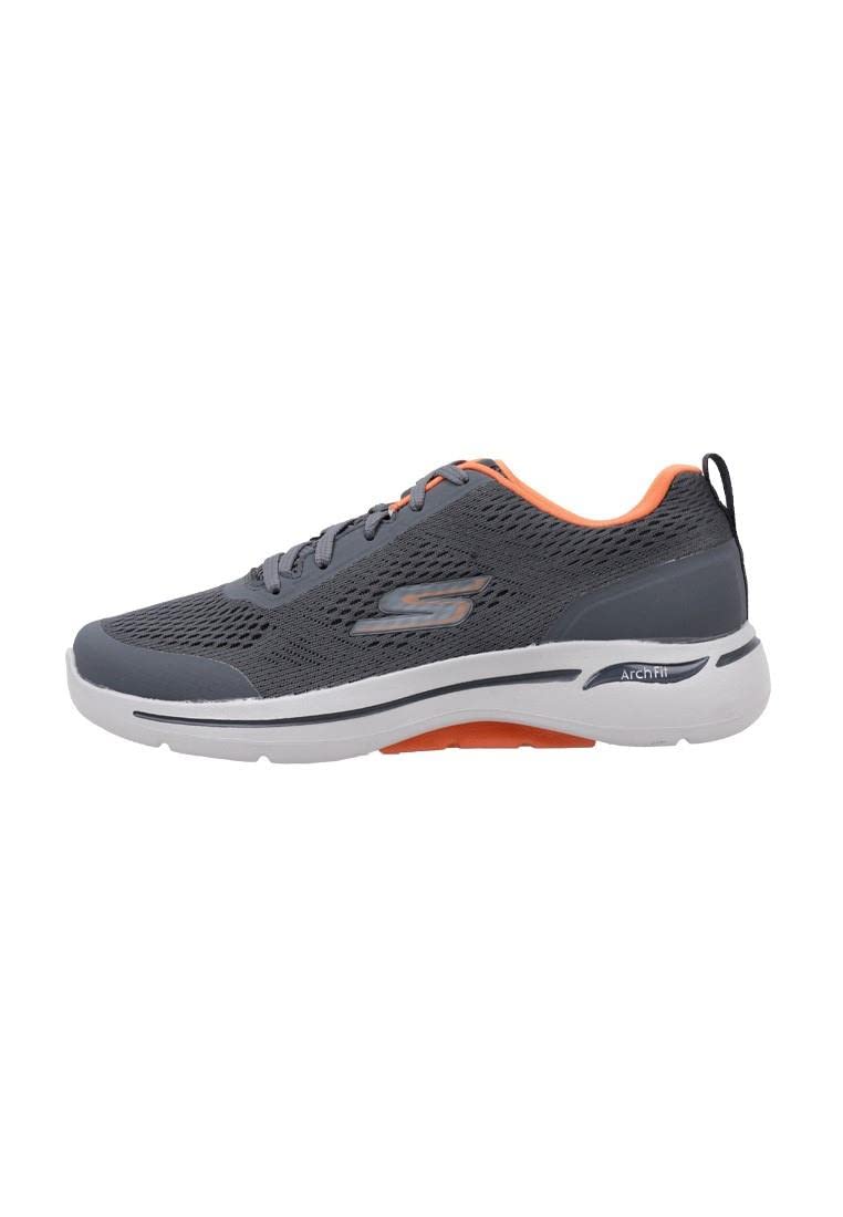 Skechers Men's Go Walk Arch Fit Idyllic Trainers, Charcoal Textile/Synthetic/Orange Trim, 7.5 UK