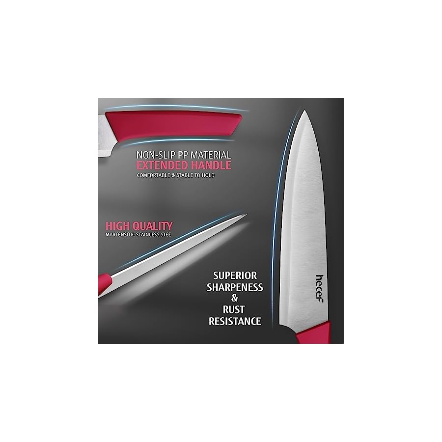 hecef-Kitchen-Knife-Block-Set-12-Pieces-Knife-Set-with-Wooden-Block-Steak-Knives-Set-Lightweight-and-Strong-High-Carbon-Stainless-Steel-Cutlery-Set-Extended-Handle-Design hecef Kitchen Knife Block Set, 12 Pieces Knife Set with Wooden Block & Steak Knives Set, Lightweight and Strong High Carbon Stainless Steel Cutlery Set, Extended Handle Design