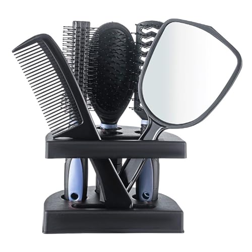 5pcs Hair Comb Brush Set for Women Girls Includes Vent Paddle Round Brush Comb & Mirror with Stand Gentle Detangling Scalp Massage Styling Ideal for All Hair Types Daily Use Gifting(COLOR:Blue)