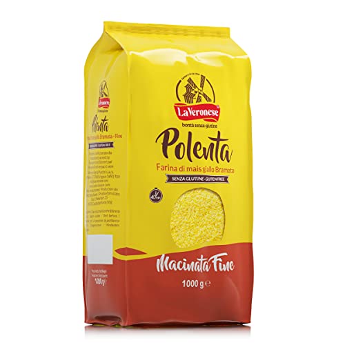 La Veronese | Polenta di Mais Giallo Bramata Macinata Fine, Ottenuta dalla Macinatura di Mais Selezionato, Prodotto Senza Glutine, Polenta Di Farina Gialla, Tempi di Cottura Minimi 40 Minuti, 1000g