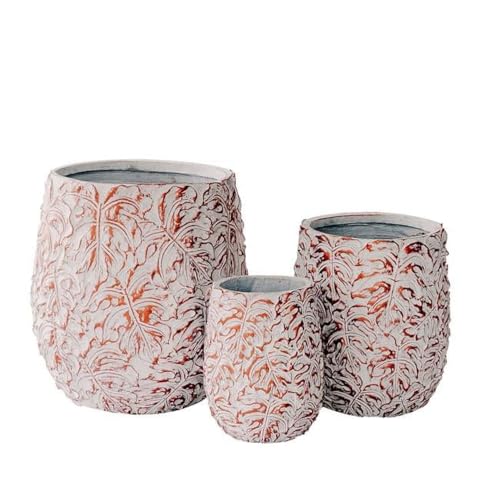 19.3' 15.4' and 12.2'H Tall Beige and Golden Fiberstone/Cement Indoor Outdoor Planters with Drain Hole (Set of 3)