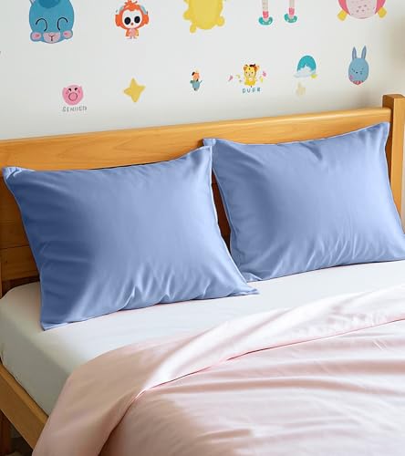Image of Deep Dream Toddler Pillowcases for 13x18 Pillow 2 Pack, 100% Cotton Travel Pillow Case Cover, 600 Thread Count Cotton Pillow Covers, Soft & Breathable Small Pillow Cases Envelope Closure, Gray Blue
