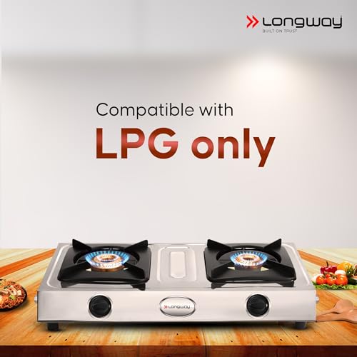 Image of Longway Stellar Stainless Steel Top, 2 Burner Manual Ignition Stainless Steel Gas Stove (Silver, ISI Certified, 2 Year Warranty)
