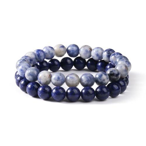 Jardme Healing Stone Bracelets for Women, 8mm Beaded Bracelets Anxiety Lapis Lazuli Bracelet Stretch Trend Yoga Bracelet, Birthday Gifts for Women