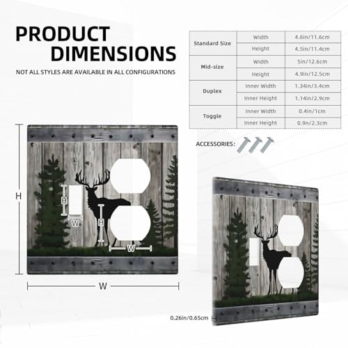 Decorative Outlet Covers Rustic Deer Elk Forest Grey Wood Board 2 Gang Wall Plate Cover Single Toggle Duplex Combo Two Switch Light Switch Cover Plate Jumbo Faceplate