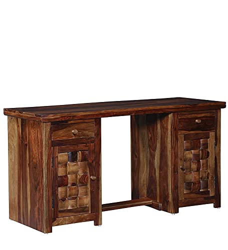 Image of SONA ART & CRAFTS Solid Sheesham Wooden Study Table for Students & Adults with 2 Drawers & 2 Cabinets | Modern, Medium Size Writing Desk for Home Office, PC, Gaming