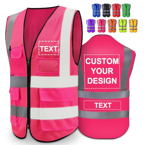 Greaxid Gilet de sécurité personnalisé pour hommes, vêtements de travail de protection réfléchissants haute visibilité avec 5 poches pour la...