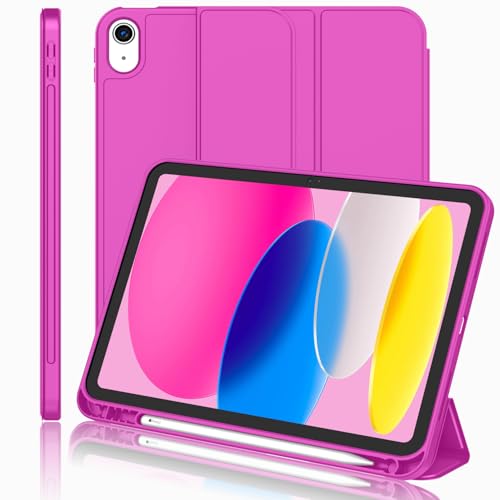 iMieet iPad (A16) Case 11th Gen/iPad 10th Generation Case [11-Inch 2025/10.9 Inch 2022] with Pencil Holder, Trifold Stand Smart Cover with Soft TPU Back,Auto Wake/Sleep(Deep Pink)