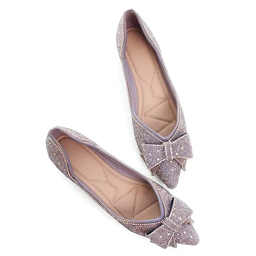 Stunner Women's Ballet Flats Pointed Toe Rhinestone Slip on Flat Shoes Wedding Dress Flats2