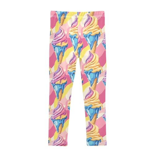Colorful Ice Cream Stripes Girls Casual Leggings for Kids Printed Long Pant Bottoms Stretch and Soft2