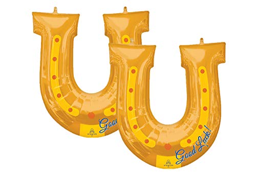 Set of 2 Golden Good Luck Horseshoe 28" Foil Party Balloons