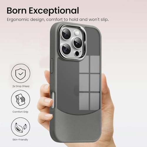 Image of KARWAN️Fusion Edge Leather Transparent Mobile Back Case | Slim Fit | Anti-Fingerprint| Scratch-Resistant | Premium Grip | Shockproof case | Back Cover foriPhone 16 Pro - Grey