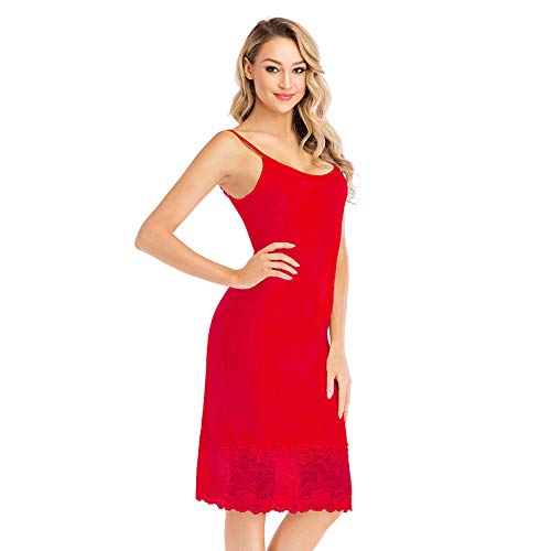 Nuisette sexy pour femme avec col en V et bretelles spaghetti, Rouge, L