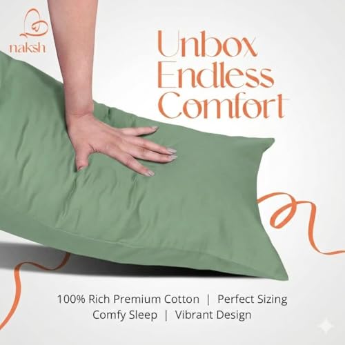 Image of Naksh Exotic Garden Collection Cotton 210 TC Plain Pillow Covers Set of 2, Moss Green, Sleep Pillow Covers (18 x 27 in)|Soft Pillows Covers Cotton for Big Pillows