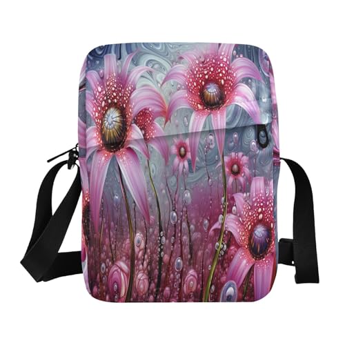 crossbody messenger bag Shoulder Bag For Woman Women's Cross Body Purse Adjustable Strap for Shopping Shopping- Flower Pink