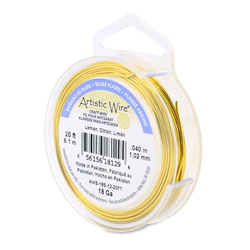 Image of Artistic Wire, 18 Gauge Silver Plated Tarnish Resistant Colored Copper Craft Wire, Lemon, 20 ft