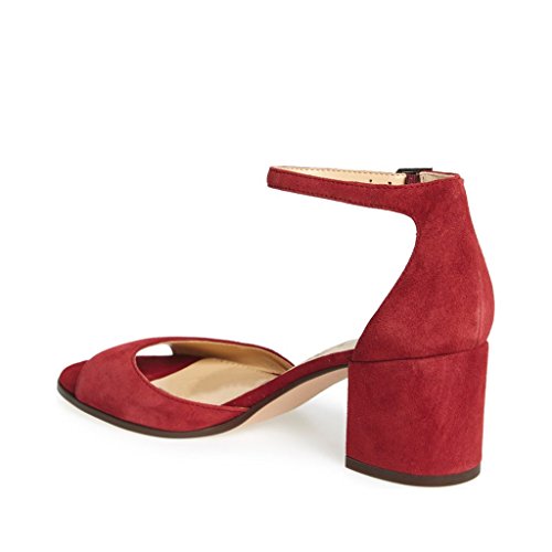 FSJ Women Elegant Ankle Strap Sandals Low Chunky Heels Pumps Peep Toe Comfort Shoes Size 6-13 US3