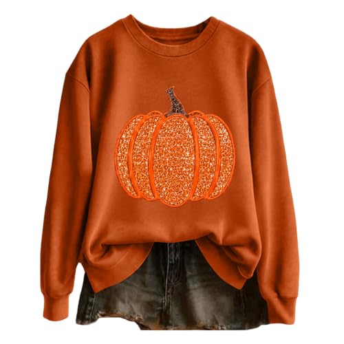 MESSIYO Halloween Shirts for Women Fall Season Sweatshirts Orange - image 3