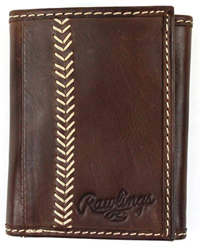 Rawlings Baseball Stitch Leather Trifold Wallet Chocolate
