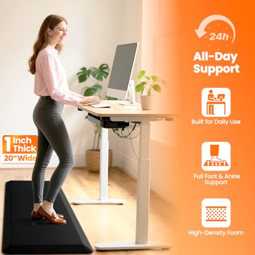Image of 1-Inch Thick Anti-Fatigue Mat for Kitchen and Standing Desk, 20 inchx48 inch, Black