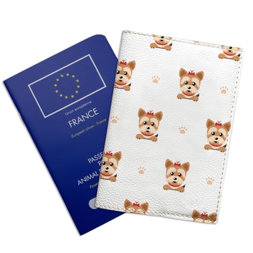 Tierpasshülle für Hunde | Yorkies Design | Veganer Leder-Veterinärpass-Halter | Niedliches Yorkshire Terrier Reiseaccessoire | Langlebig & Stilvoll