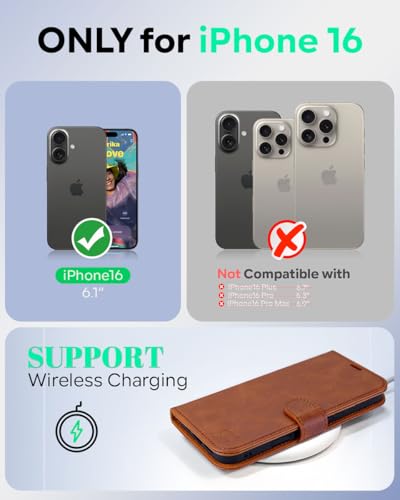 OCASE for iPhone 16 Case, PU Leather Wallet, Magnetic Flip Folio Cover with RFID Blocking, Card Holders, Shockproof TPU - Image 2
