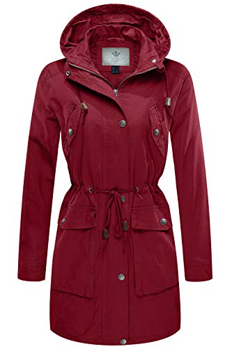 WenVen Women's Versatile Military Anorak Hooded Jacket Trench Coat Claret, S