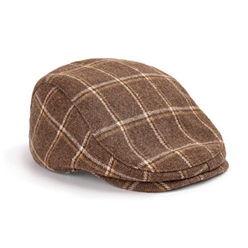 The Original Boston Scally Cap - Original Newsboy Flat Cap - Single Panel Cotton Fitted Hat for Men - Tan and White Plaid - XL -  IVY22-HERITAGETANANDWHITE-XL