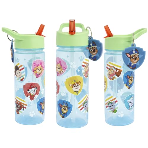 Paw Patrol 500ml Kids Water Bottles with Straw by Polar Gear - Back to School Supplies Drinks Bottle with Chase Keyring Charm