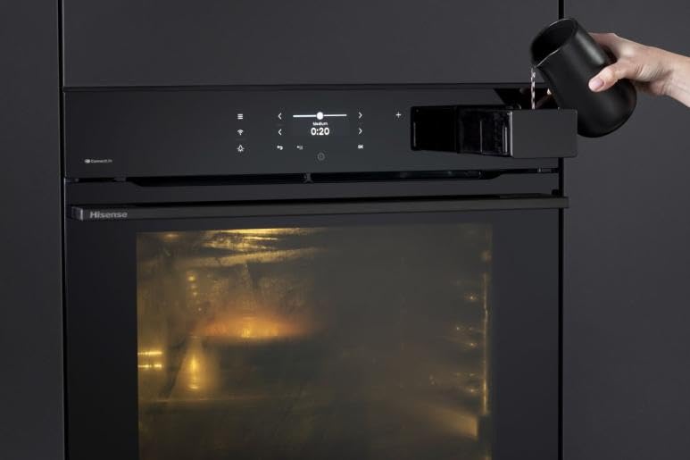 Hisense BAS614A8B - Horno eléctrico, empotrable, cocción al vapor, limpieza a vapor, modo Air Fry, sonda de temperatura, conexión WiFi, modo pizza 300°, 77 l, puerta suave, negro