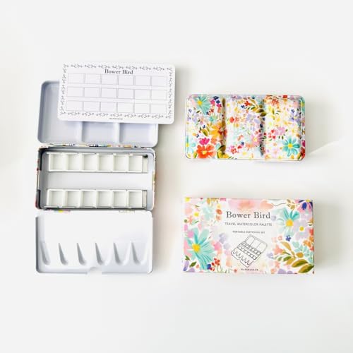 Bower Bird Metal Watercolor Palette with 12 Half Pans