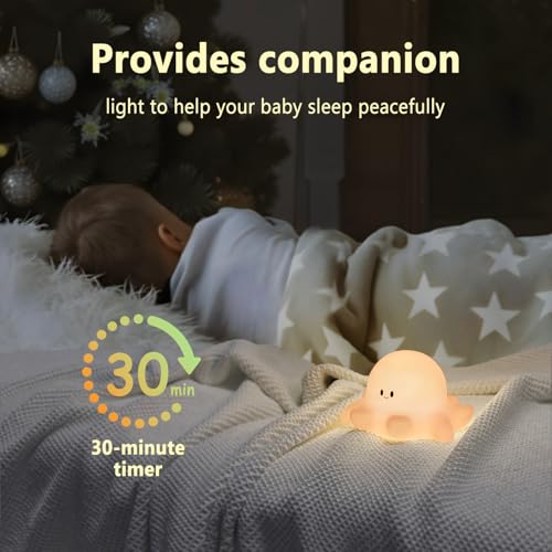 HONGJIEYUAN Night Light for Kids, Rechargeable Octopus Baby Night Light – 3 Level Dimming, 30-Minute Timer, Soft BPA-Free Silicone, Eye-Care, USB Charging, Suitable for Nursery Breastfeeding, Babies