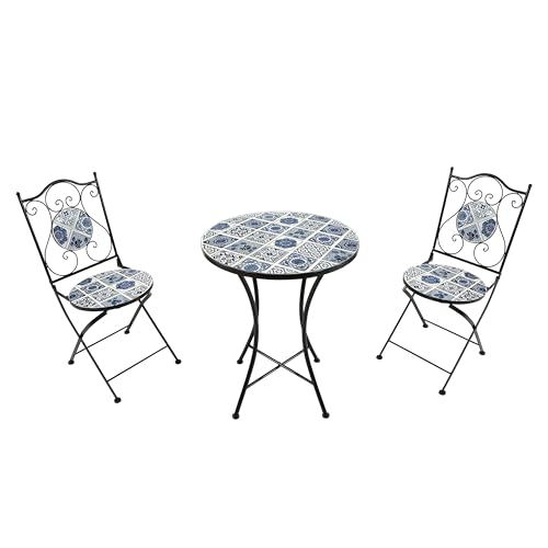 AXI Amélie Ensemble de bistrot 3 pièces, design mosaïque bleu dauphin, table et 2 chaises pour jardin, balcon, terrasse