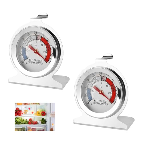 2 Pièces Thermomètre Frigo Congélateur Acier Inox -30°C à 30°C -20°F à 80°F Cadran Grand Format Facile à Lire Thermometre Mécanique pour...