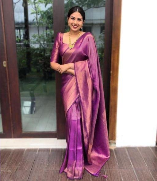 Image of ZECVA Women's Art Lichi Indian Traditional Style Silk Saree With Unstitched Blouse Piece