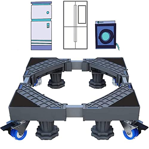 JEEWHEET Multifunktionaler beweglicher verstellbarer Sockel für Waschmaschine, verstellbare Länge 41-64 cm, Höhe 9-12 cm, 4 drehbare Räder für Waschmaschine, Trockner und Kühlschrank Cover