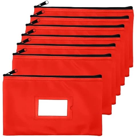 Money Bank Deposit Bag with Zipper | 11x6 inch | Red | Durable Leatherette Money Cash Coin Check Wallet Pouch for Men & Women with Framed ID Window and Blank Card | by GIDABRAND (3) Cover