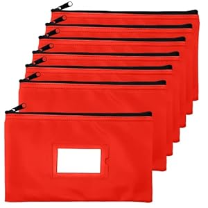 Money Bank Deposit Bag with Zipper | 11×6 inch | Red | Durable Leatherette Money Cash Coin Check Wallet Pouch for Men & Women with Framed ID Window and Blank Card | by GIDABRAND (7)