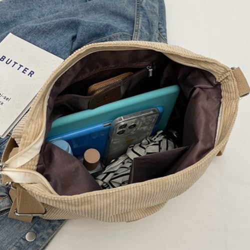 Image of Women's Large Capacity Crossbody Bag Corduroy Tote Purse Satchel Commute Hobo Bag Work Bags Backpack with Multi-pocket