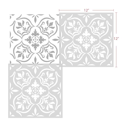 Image of GSS Designs Reusable Large Tile Stencil 12x12Inch Floor Stencils for Painting Walls Floors Concrete and Patio Modern Tile Decor